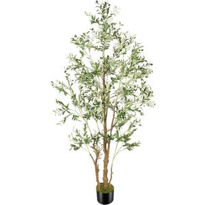 OXLLXO 8.2ft Artificial Olive Tree (96in) with Plastic Nursery Pot Faux Olive Silk Tree, Fruits Fake Plant for Office House Farmhouse Living Room Home Decor (Indoor/Outdoor)