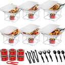 6 Pack - Disposable Chafing Dish Buffet Set, Welded Body Food Warmers for Parties, 6hr Fuel Cans Complete Set, Half Size Pans, Warming Trays