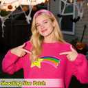 5 x Large Rainbow Shooting Star Patch & Pink Satin Headband - Iron-On Patch, Halloween Costume Accessories Set for Fun Cartoon Cosplay