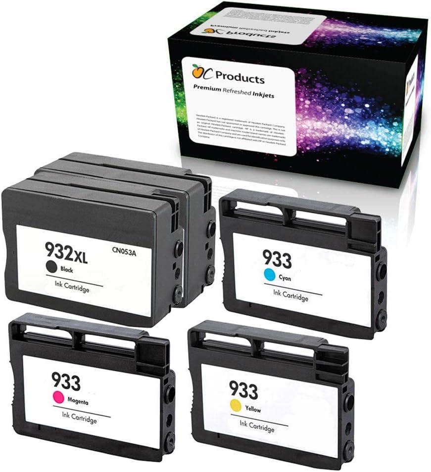 Refilled Ink Cartridge Replacement 5 Pack for HP 932XL 933 HP Officejet 6100 6600 6700 7110 7610 7612 (2 Black 1 Cyan 1 Magenta 1 Yellow)