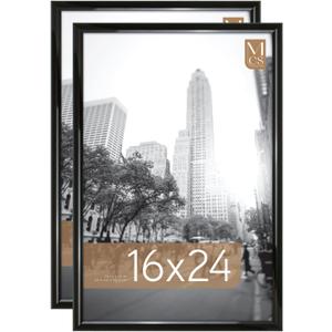 MCS Trendsetter 16x24 Poster Frame Black High-Gloss, Vertical & Horizontal Wall Hanging Large Picture Frame for Photos, Posters & Art Prints (2-Pack)
