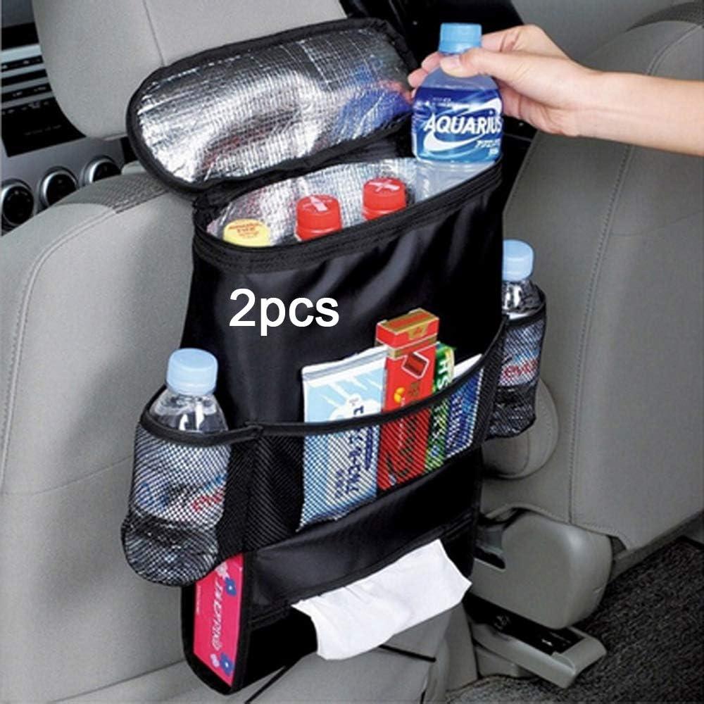 2PCS Car Seat Back Organizer, Auto Back Seat Hanging Insulation Multi- Pocket Travel Storage Cooler Bag Heat-Preservation Insulated Wrap Bottle Bag with Mesh Pockets
