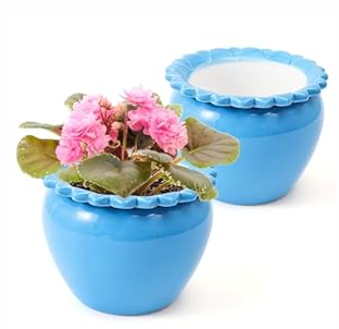2pcs African Violet Planter Pot - 6.5inch Self Watering Green Ceramic Pot with Creamic Reservoir