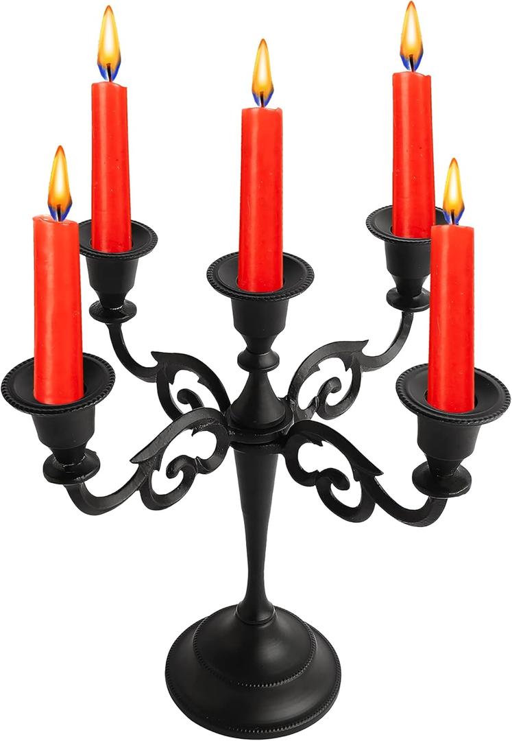 Rely+ 5 Arm Matte Black Candelabra Taper Candle Holders Decorations Indoor Kitchen Dcor Table Candles Candlestick Candelabra Centerpiece Gothic Home Decor Wedding 10 Inch Tall
