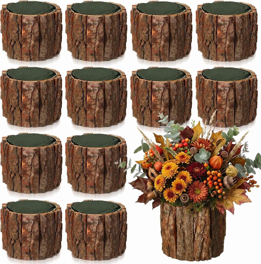 12 Set Wooden Vases for Centerpieces, Flower Foam, 4.7 Inch