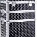 Adazzo 3 in 1 Professional Rolling Makeup Train Case Aluminum Trolley Case with 360 Rotation Wheels for Makuep Artist Cosmetic Suitcase Organizer with Lock and Key Diamond Pattern - Black