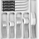 49-Piece Hammered Silverware Set with Organizer, Heavy Duty Stainless Steel Wave Flatware for 8, Cutlery Utensil Sets with Steak Knives, Rust-proof, Mirror Polished, Dishwasher Safe