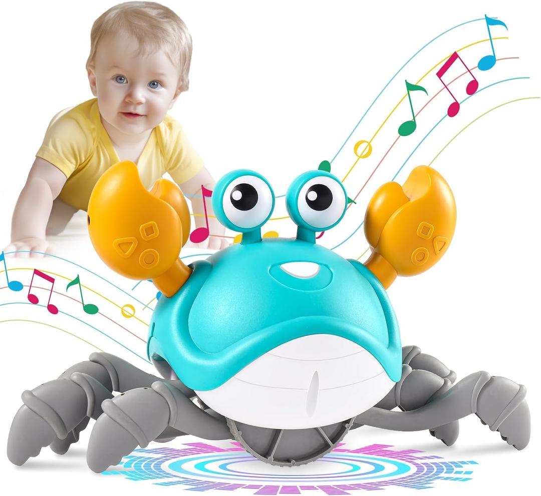 Gigilli Crawling Crab Baby Toys, Tummy Time Baby Toys 6-12-18 Month, Infant Learning Crawl Walking Dancing Crab with Music&Speed Control for 3 4 5 6+ Boys Girls Year Easter Birthday 1 2 3 Gifts (Green&white)