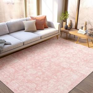 FROZZUR Boho Pink Area Rug 5x7 Soft Washable Vintage Rug with Non-Slip Backing for Living Room, Bedroom & Nursery, Cozy Home Decor