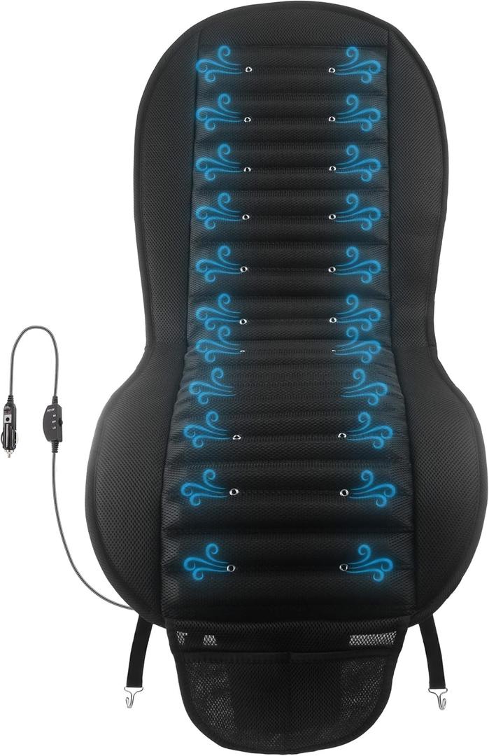 Stalwart Car Seat Cooling Pad - 12V Universal Electric Cooler Seat Cushion with 6 Adjustable-Speed Fans - Cool Car Accessories