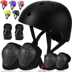 Toddler Kids Bike Helmet Set - Adjustable Cycling Helmet with Knee, Elbow Pads & Wrist Guards Sport Protective Gear Little Kid, Black, Small: 20.1"-21.2"/51-54cm