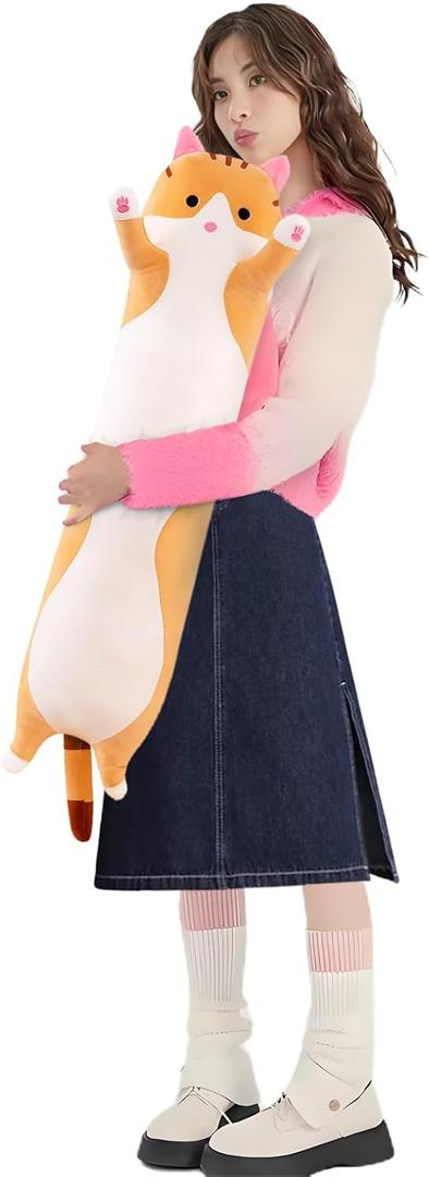 shangman Lovely Plush Cat Doll Cute Cartoon Soft Stuffed Kitten Long Throw Sleeping Pillow , Toy Gift for Kids Girlfriend Multiple Size (Brown,90cm/35.4in)