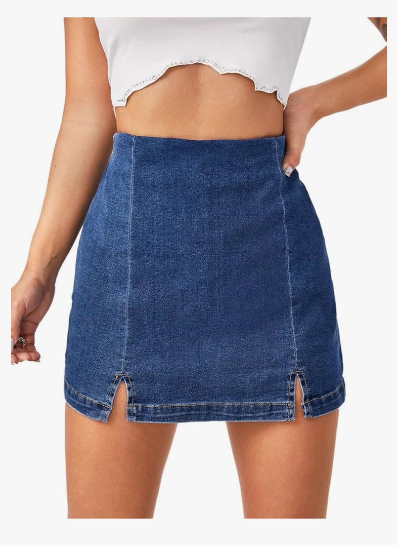 Floerns Women's Casual Split Hem High Waist Denim Skorts Skirt Shorts, A Blue, Medium