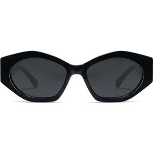 SOJOS Trendy Hexagonal Polarized Sunglasses for Womens Mens,Retro Polygon Shades Designer Inspired UV400 Sun Glasses SJ2307 (Black)