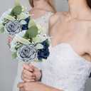 Artificial Bridesmaid Bouquets - Set of 4 Silk Rose Flowers Bouquet Wedding Rustic Small Floral Centerpieces for Marriage Proposal Party Anniversary Dining Table Decorations - Blue,7 Inch