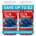 Old Spice Aluminum Free Deodorant for Men, 24/7 Odor Protection, 24/7 Freshness & Lasting Scent, Goes on Clear, Krakengard with Deep Ocean Scent, 3.0 oz (Pack of 2)