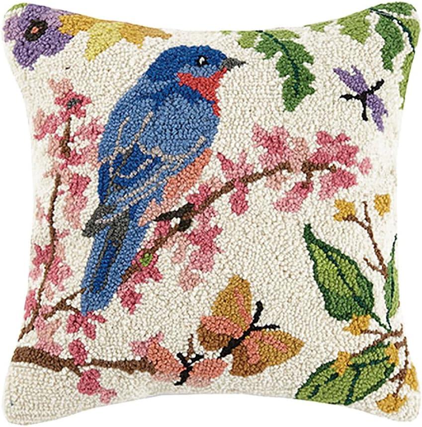 Peking Handicraft 30SER426C16SQ Bluebird Hook Pillow, 100% Wool and Cotton