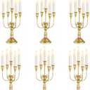 Sziqiqi Candelabra Candle Holder Gold Set of 6-5-arm Metal Candlestick Holders for Taper Candles for Centerpieces Table Wedding Christmas Fireplace Decor Birthday