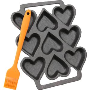 Heart Shaped Cake Pans, Heart Shaped Egg Pan, Fused Glass Heart Molds, 9 Molds Cast Lron,Mini Cake Pan, 1 Baking Tray, 1 Oil Brush(2 Piece Set)