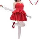 DAZCOS Red Strapless Dress Cosplay Costume for Womens Full Set Cosplay Outfit for Halloween Christmas Daily