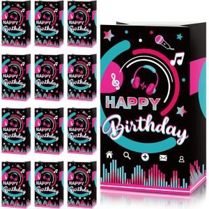 Sumind 24 Pcs Music Party Favor Bags, Kpop Theme Candy Bags, Goodie Bag, Birthday & Karaoke Party Favors for Kids, Media Music Note Theme Bag, 90s Rock and Roll, 8.3 x 4.7 x 3.1in