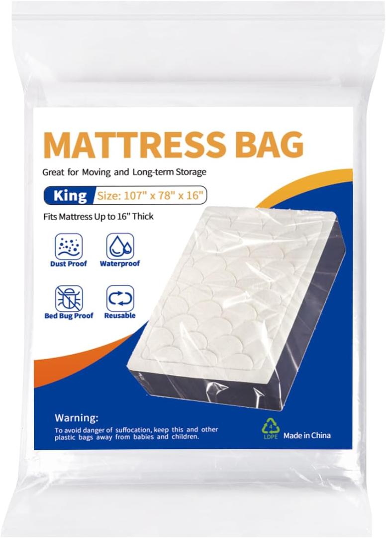 Mattress Bag for Moving Storage - 2 Pack Plastic Waterproof Mattress Protector Cover,Heavy-duty Mattress Moving Supplies (2, King)