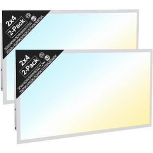 2x4 LED Flat Panel Light, Drop Ceiling Office Fixture, 2-Pack, 5W & 5CCT Selectable (30W–72W, 3500K–6500K), 0-10V Dimmable, Back-Lit, Flicker-Free, DLC & ETL Listed