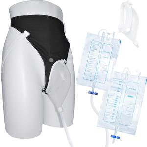 Wearable Urine Collector for Men Set with External Catheter for Men Silicone Pouch Adjustable Fixing Pants and Two Urinary Bags 2000ml and 1000ml for Comfortable Daily Wear, Elderly Men Black