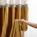 GIGIZAZA Velvet Vintage Curtains for Living Room 96 Inches Ivory Gold Window Treatment Curtain Embroidered Floral Drapes Blackout Retro Curtains 2 Panels Set