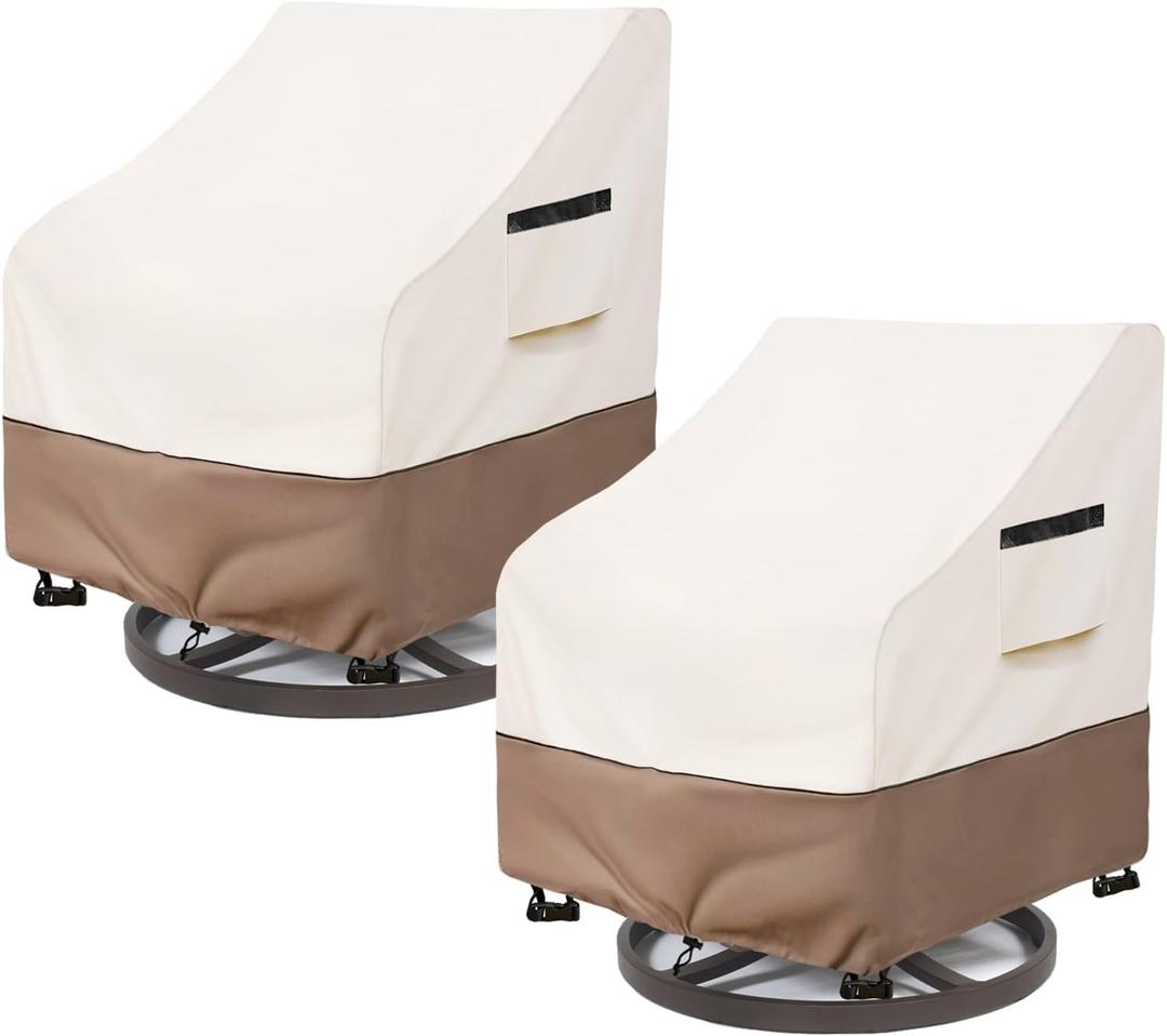 Patio Chair Covers Waterproof Patio Furniture Covers, 33W x 35D x 36H Inches Swivel Outdoor Chair Cover 2 Pack (Beige) (33"W x 35"D x 36"H - 2Pack, Beige - Chair Cover)