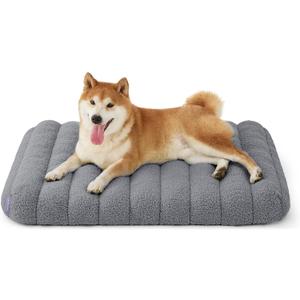 LE SURE Cute Orthopedic Dog Bed Medium Size Dog, Waterproof Chic Flat Pet Beds with Removable Washable Cover, Fuzzy Thick Egg Crate Foam Pet Mat for Indoor Use (30" x 20", Grey)