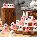 Suzile 100 Pcs Halloween Mini Resin Ghost Cute Miniature Small Ghost Figurines Colorful Halloween Spooky Decorations Garden Decor Micro Statue for Party Favors Gifts (White, Pink)