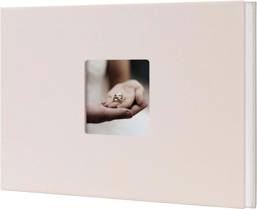 2 x Small Photo Album Self Adhesive White 30 Pages Scrapbook with Plastic Sleeves for 2x3 46 57 Polaroid Instax Mini Pictures Postcard, DIY Linen Cover Cute Albums for Baby Wedding kids Gifts,Beige