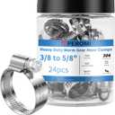 2 x 12PCS Heavy Duty Hose Clamps Stainless Steel 304, 3/8" Hose Clamp to 5/8" Hose Clamp (10-16mm) Adjustable Worm Gear Drive Small Hose Clamps, Reusable Pipe Clamp for Plumbing, Garden, Shipping