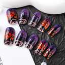 Halloween Press on Nails Medium Square Fake Nails with Designs Withered Tree Stick on Nails Purple Gradient False Nails Forest Acrylic Nails Glossy Full Cover Glue on Nails for Women