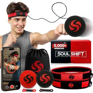 Soul Shift - Boxing Reflex Ball – Dual Competition Set | 2 Adjustable Headbands + 2 Training Balls + App Included | Speed, Agility & Hand-Eye Coordination for Adults & Kids | MMA Training Equipment