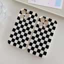 for iPhone 14 Case Cute Checkerboard Checkered Pattern Trendy Slim Fit TPU Silicone Aesthetic for Women Girl Shockproof Full Camera Protection Cover - Black and White