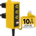 Outdoor Extension Cord, 6 Wide Outlets, 1875W/15A, 10FT 14AWG Heavy Duty SJTW Power Strip with Surge Protector, All-Weather & IP66 Fully Waterproof, Ideal for Patio, Garden, Pool, RV, Yellow