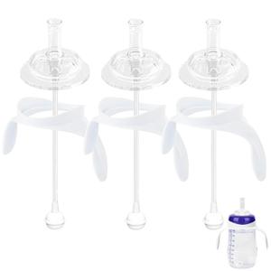 Giftophilia Straw Sippy Cup Conversion Kit for Lansinoh Baby Bottles, Soft Top and Weighted Straw Transition Kit with Handles, Set of 3