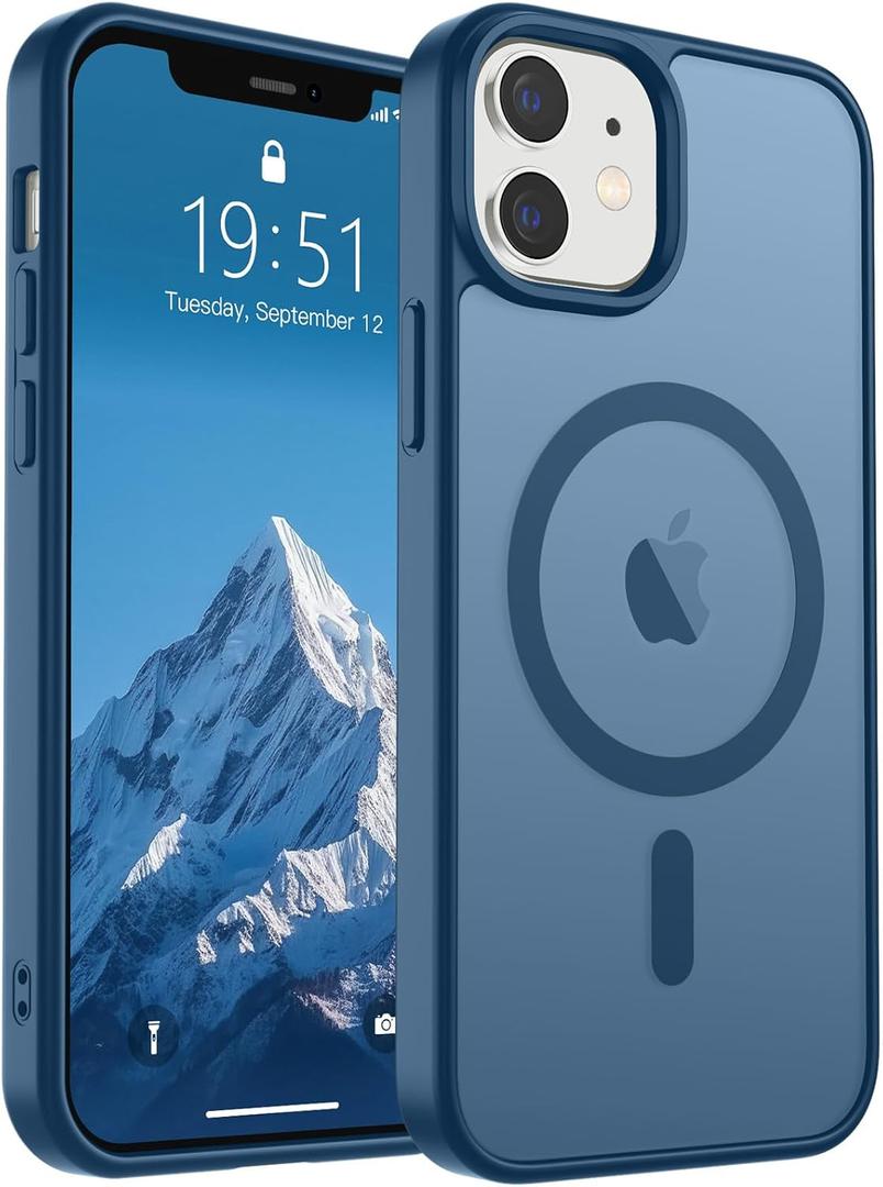 SUPFINE Magnetic for iPhone 12 Case/ iPhone 12 Pro Case (Compatible with MagSafe)(Military Grade Drop Protection) Slim Translucent Matte Shockproof with Anti-Fingerprint Phone Case, Deep Blue