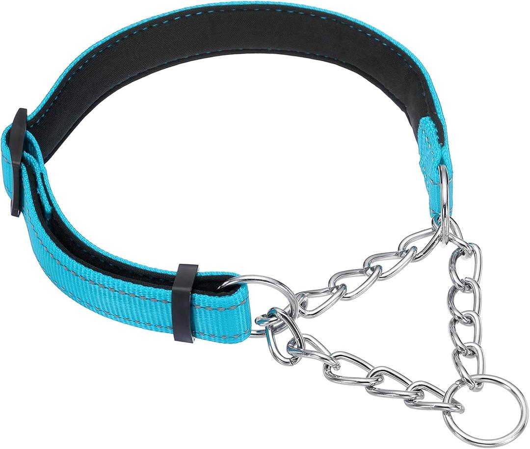 Dog Chain Collars, Adjustable No Pull Dog Training Reflective Collar with Steel Chain, (M-20 Inch, Light Blue), Intended for Small/Medium/Large Pets/Training/Walking
