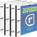 WOT I 1 Inch Telescoping 3 Ring Binder 4 Pack, Expandable Flexible Binder with Customizable Front Cover & Clear Catalog Pocket, Holds 225 Sheets, School Office Supplies, White