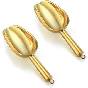 P&P CHEF Mini Scoop Set of 2, Stainless Steel Small Candy Sweet Ice Cube Scoops for Home Bar Buffet Wedding Canisters, Easy Clean & Sturdy, (Gold, 6 Oz)
