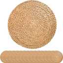 13 Inch Round Woven Plate Placemats Set of 15, Farmhouse Rustic Straw Braided Chargers Place Mats, TwinnekYR Large Boho Cattail Weave Table Mats, for Dining Plates Table Decor Home Wedding Party