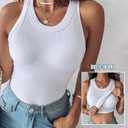 CHICME Women Built-in Bra Tank Tops Sleeveless Casual Shirts Racerback Ribbed Fitted Tank Tops (White, M)