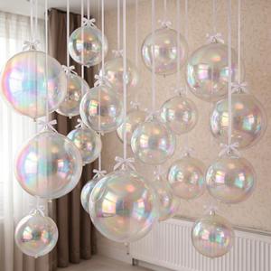 HILAVO 12PCS Iridescent Round Foil Balloons, 22" 15" 10" Large 4D Ball Balloons Holographic Mirror Sphere Balloon for Wedding Baby Shower Mermaid Princess Birthday Party Ceiling Decorations
