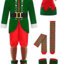 Elf Costume for Boys Kids Christmas Boy Elf Costume Outfit (5-6 Years, Green)