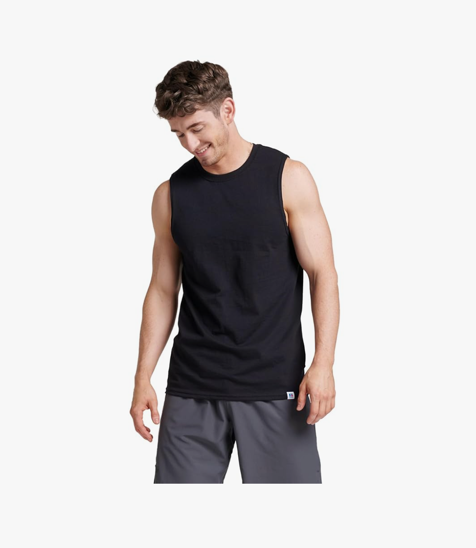 Russell Athletic Men's Dri-Power Cotton Blend Sleeveless Muscle Shirts, Moisture Wicking Odor Protection UPF 30+, Size M