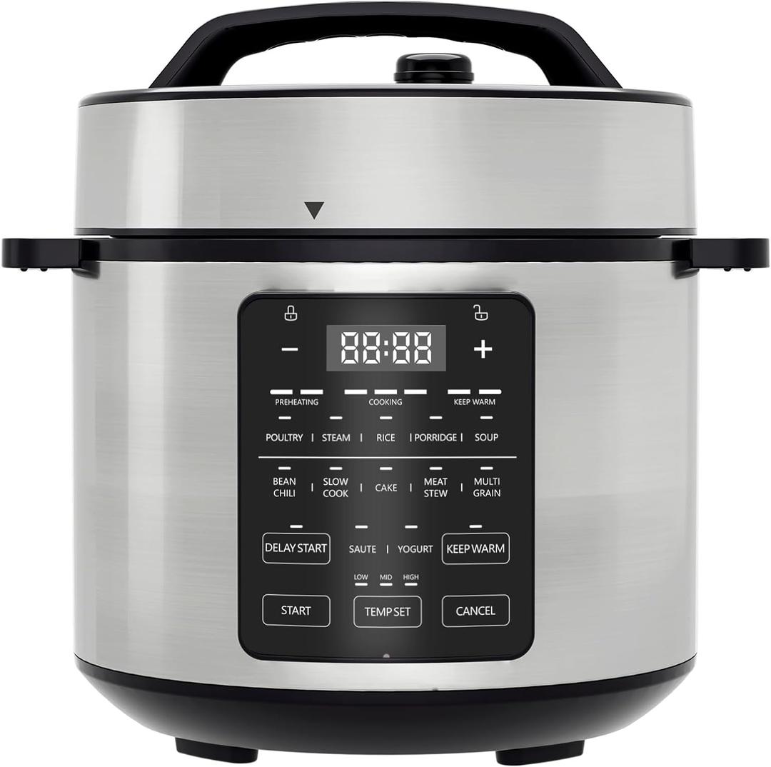 OLIXIS Electric Pressure Cooker 6 Quart Stainless Steel Multi Cooker Electric for Pressure 12-in-1 Rice, Steamer, Yogurt Maker, Slow Cook,Meat Stew, Cake, Porridge, Multigrain (New Sliver)