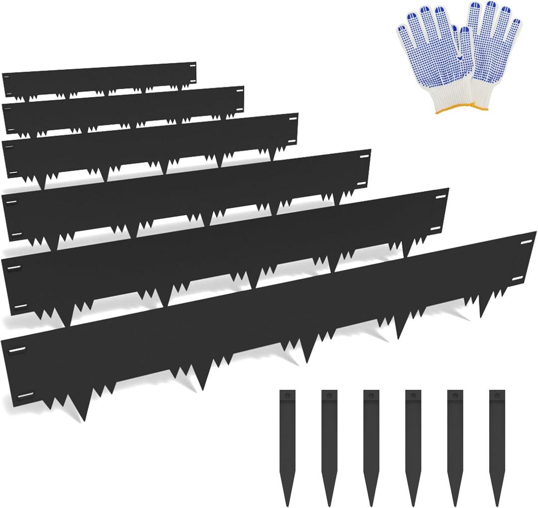 Galvanized Steel Landscape Edging Border 6 Packs 42'' L x 8'' H, Metal Landscape Garden Edging Border with 6 Stakes, Hammer-in Lawn Edging for Landscaping, Flower Bed, Yard, Pathway (21ft Total)